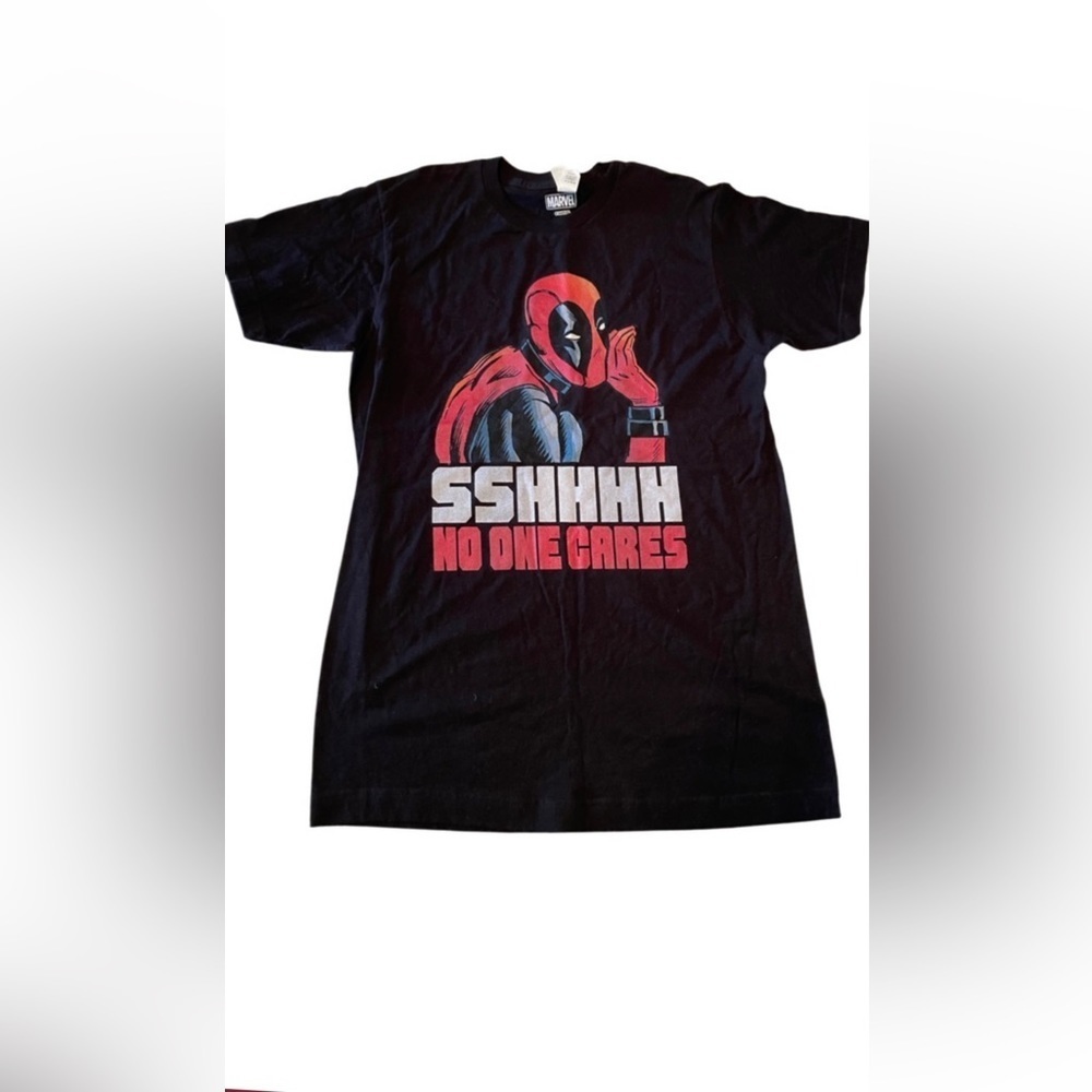 Marvel Spider-Man “Shhhh no one cares” t-shirt women size M. Color is black